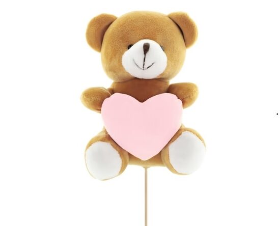 Bear 14x10cm on 50 cm stick, pink heart