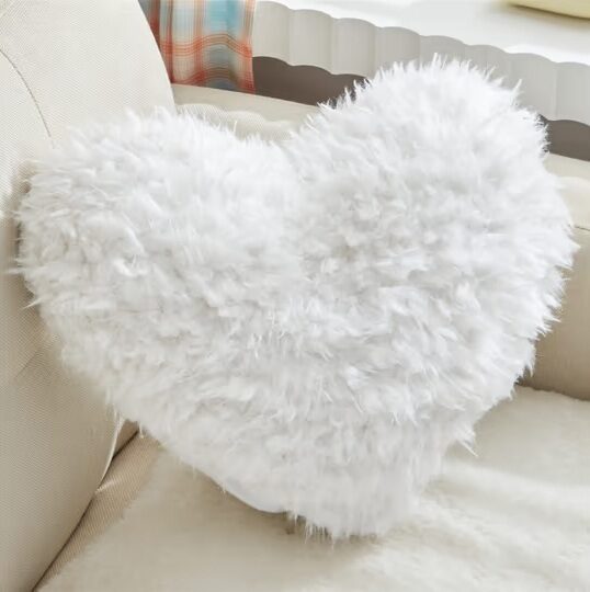 Heart Shaped Pillow White Fluffy 35 cm