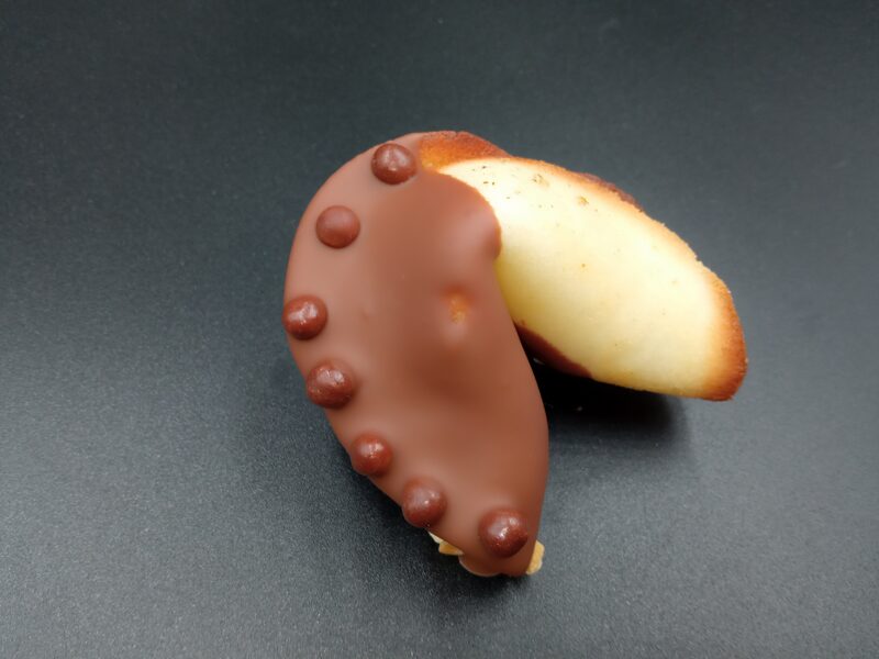 Fortune Cookie with Milk Chocolate and Brown Sugar Decorations